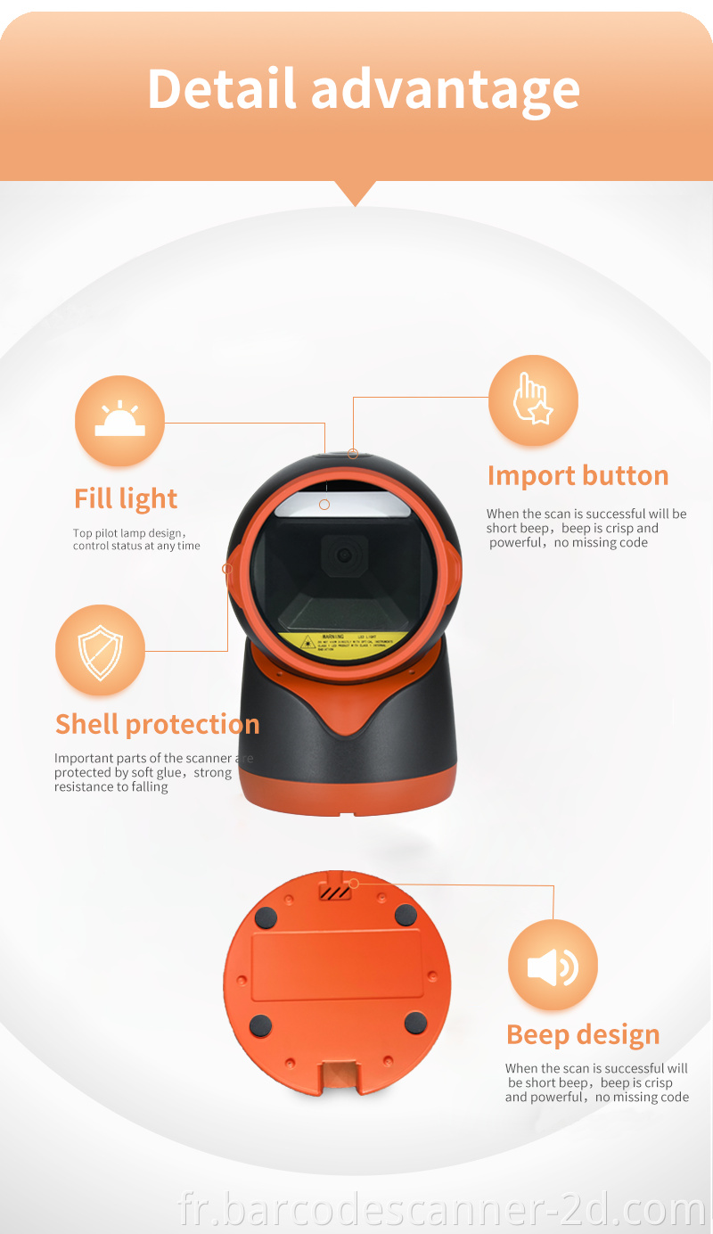 Scanner de coco à barres omnidirectionnels de supermarché à haute efficacité